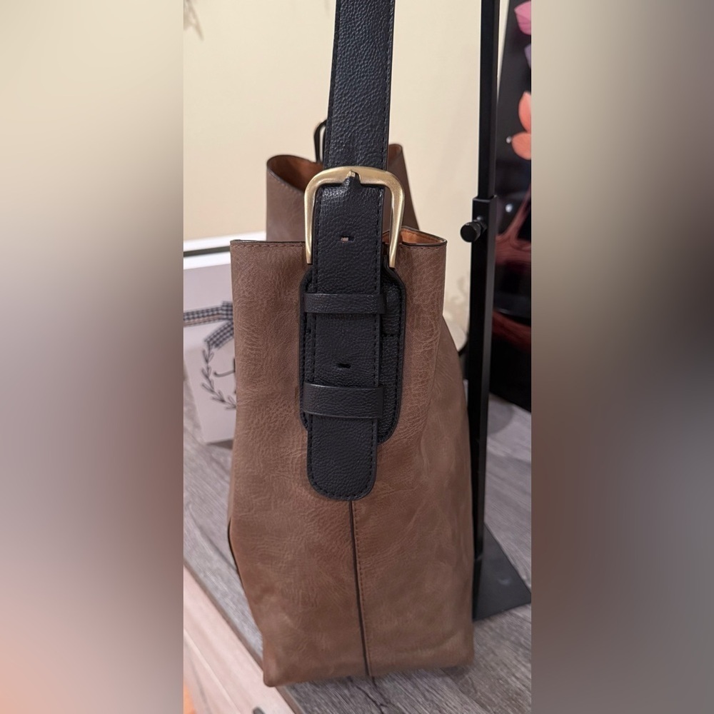 Classic Women’s Hobo Shoulder Bag Vegan Leather Snap Closure Coffee Large - Picture 4 of 17